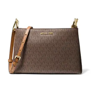Michael Kors MK Trisha Medium Monogram Canvas Crossbody Bag for Women in Dark Brown