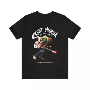 Retro Scott Pilgrim VS The World T-shirt Trending Graphic Heavy Cotton T-Shirt Music Graphic Tee Gift For Fan Menswear Top