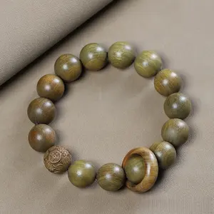 Argentina sandalwood beaded bracelet, carved Pixiu design with running loop, unisex Buddhist beads collectible, small-hole sandalwood jewelry