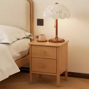 Wayshome Solid Wood Nightstand, Wood Side Table with 2 Drawers/Open Storage & Drawer, Wooden Bedside Table for Small Spaces, Small Nightstand for Bedroom,Natural, 13.7"D x 14.9"W x 18.5"H