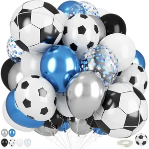Soccer Balloons, Metallic Blue Silver Balloons with 18 Inch Soccer Ball Foil Print Balloon for Sport Theme Party Decorations, Chrome Silver Blue Confetti Balloon for Boys Men Birthday