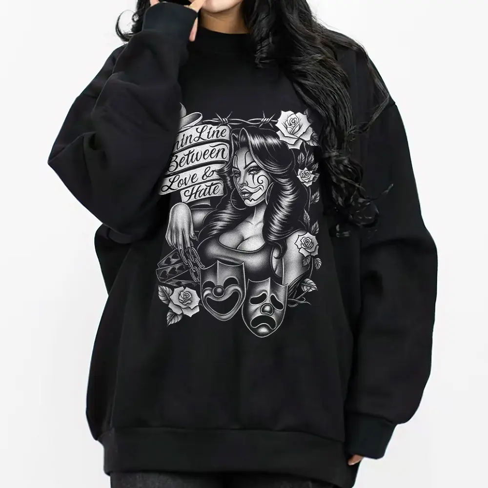 Chicana Clothing Mexican Clothes Chicano Style Art Graphic Tee for Men & Women Gangster Clothes Lowrider Art Cholo Outfit Unisex Hoodie 040102 Loose Fit 50% Cotton 50% Polyester Oversized Menswear