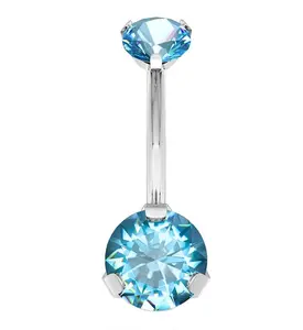 Aqua CZ Titanium Belly Button Ring
