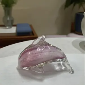 Murano Style Glass Dolphin Craft, Hand Blown Desktop Decor, Elegant Coastal Living Room Entrance Decoration, Unique Art Piece