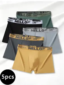 Men's 5-piece set of mid waist flat angle underwear for teenagers, elastic and loose fitting men's flat angle underwear Stretchy Boxer Briefs