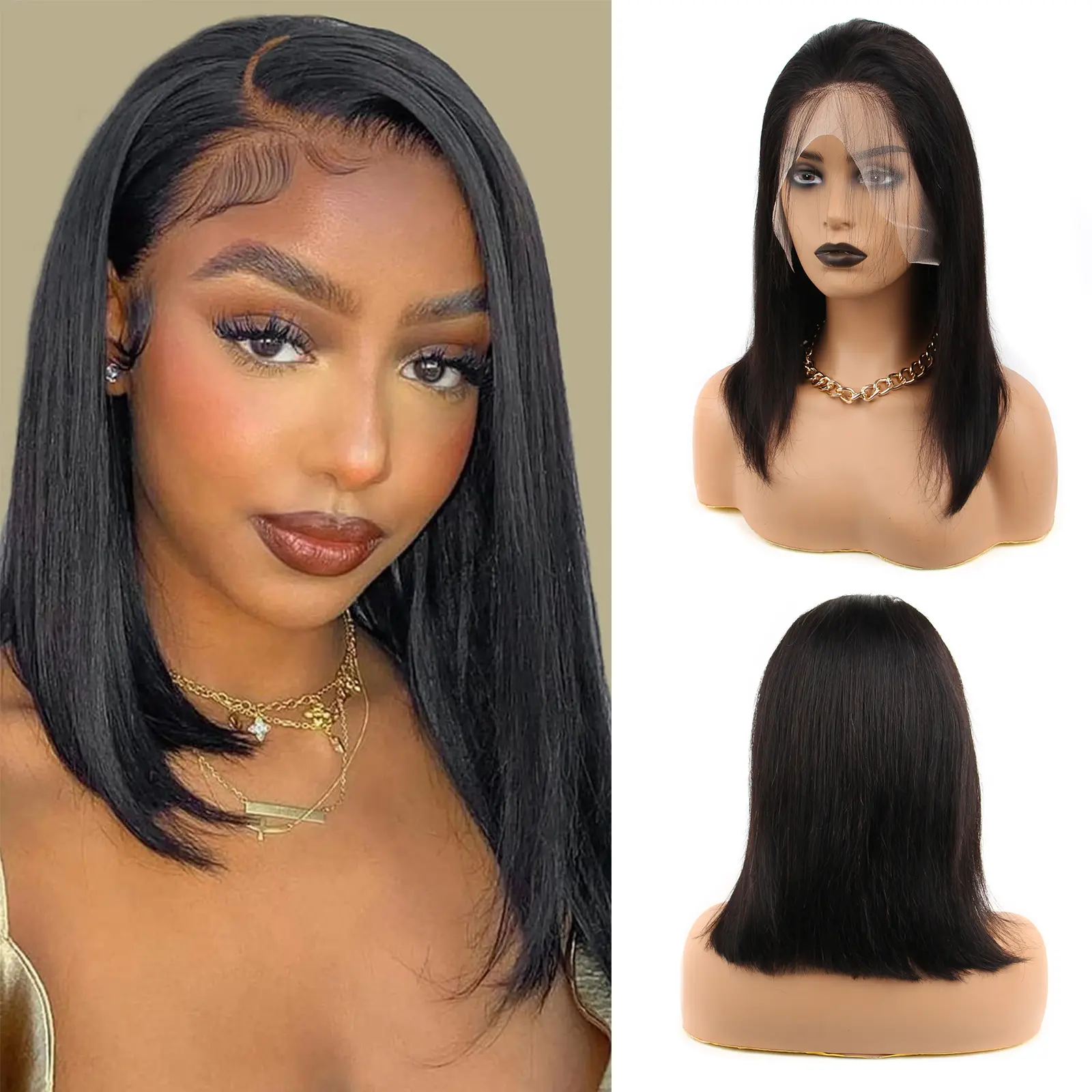Hotlove 13x4 Frontlace Glueless Bob Wig, HD Transparent Human Natural Hair, Straight Cut Bob Length, Pre Plucked with Baby Hair, 180% Density for Women
