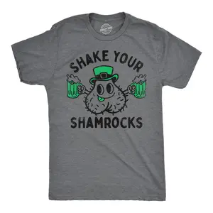 Mens Funny T Shirts Shake Your Shamrocks Adult St Patricks Day Graphic Tee Mens Funny T Shirts Cool Vintage Fashion T-Shirt Gift Classic Menswear Saint Patrick's Day Apparel for Men Funny Sarcastic Short Sleeve Dark Grey