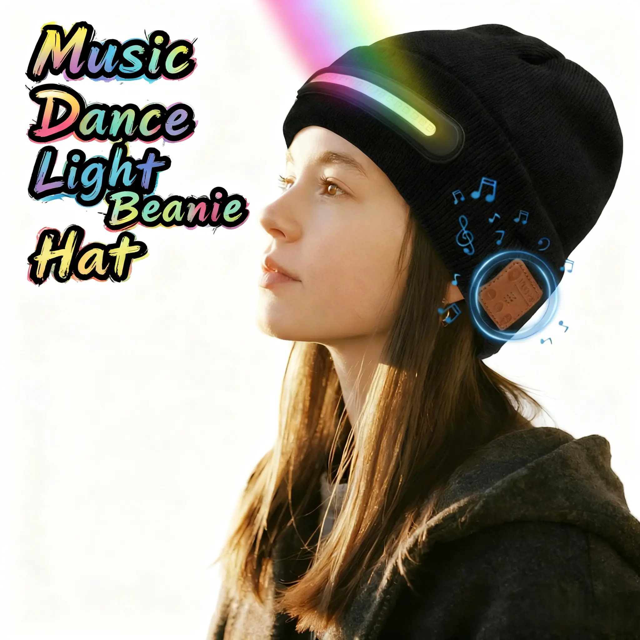 Bluetooth Hat with Light, Music Dance Light Beanie Hat,LED Beanie Headlamp Cap, Rechargeable Bluetooth Beanie , Music Sync LED Hat with Color Changing Lights for Running, Camping, Hiking, Parties