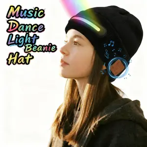 Bluetooth Hat with Light, Music Dance Light Beanie Hat,LED Beanie Headlamp Cap, Rechargeable Bluetooth Beanie , Music Sync LED Hat with Color Changing Lights for Running, Camping, Hiking, Parties
