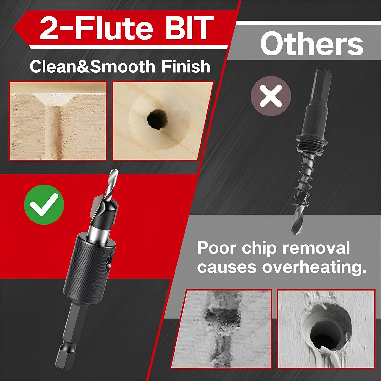 9PCS Countersink Drill Bit Set Adjustable Depth Stop Collar 82 Degree Tapered Hex Shank Wood Drill Bits Clean Countersink Holes No Splitting DIY Woodworking MDF Plywood Screwdriver Bits Home Improvement Tool Set