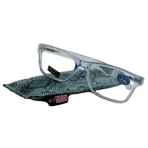 Sophie (Blue Light Glasses) (Blue Blocker) Reduce Eyestrain, A/R Anti Glare. +1.25..+3.00 Square (Transparent Blue) NY Fifth Avenue. Crystal Clear
