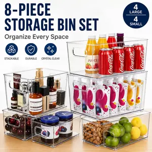 Set of 8 Clear Plastic Storage Bins, 4 Large and 4 Small Stackable Storage Containers for Pantry Organization and Kitchen Storage Bins,Home Edit and Cabinet Organizers