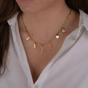 VRIUA Vintage Design Necklace for Women Girls Charm Necklace Bow Cross Butterfly Cat Heart Cherry Poker Boots Necklace Exquisite Jewelry Gift Bling Stylish Accessory
