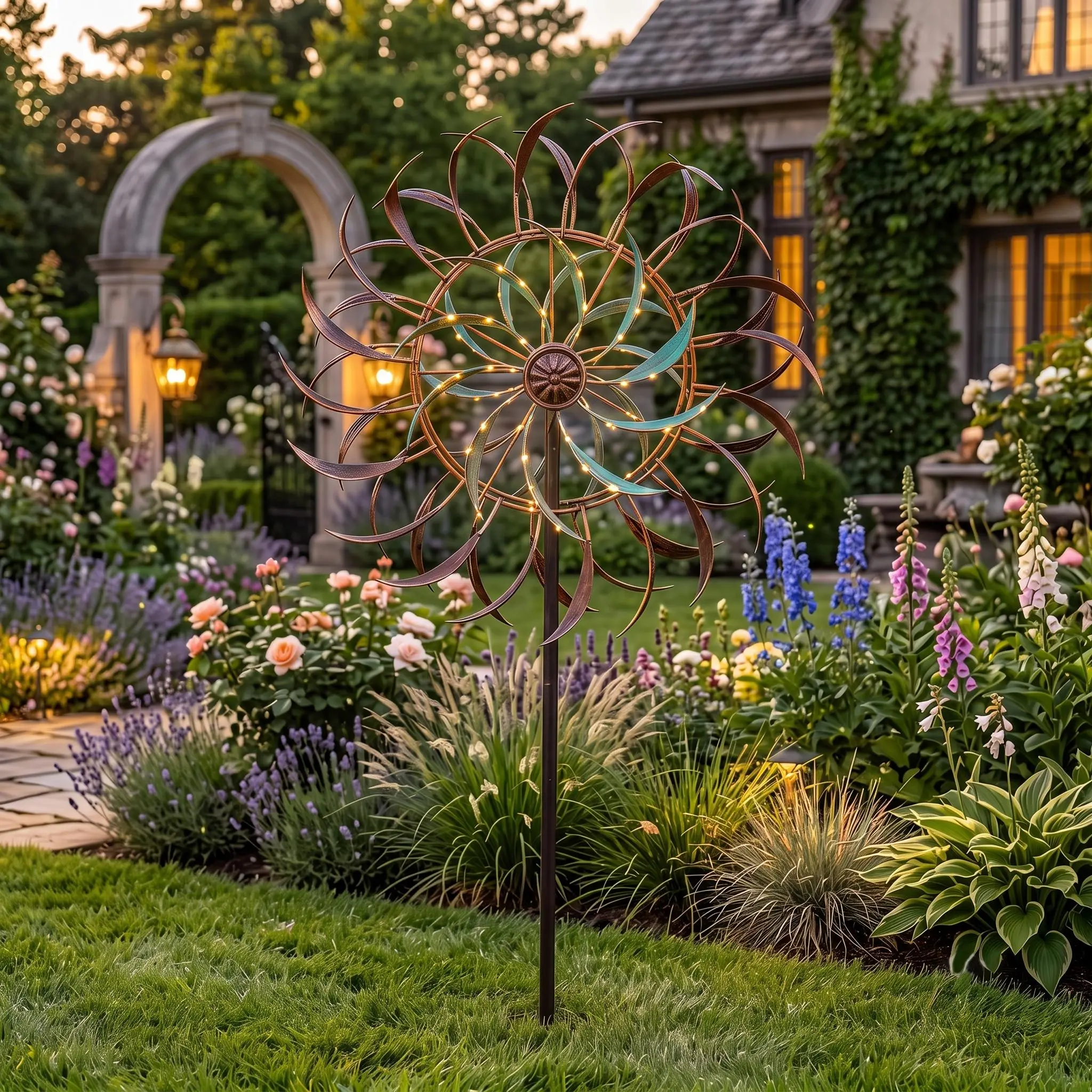 Metal Wind Spinner Outdoor Large 70 Inch Kinetic Yard Spinners Dual Direction Flower Windmill Premium Yard Art Decor for Patio Lawn Garden Dynamic Weatherproof Wind Catchers Ornaments Elegant Housewarming Mother's Day Gift Summer Backyard Vibe Magic