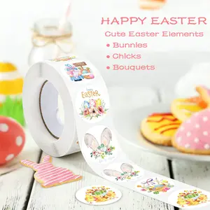 500pcs Easter Rabbits Round Stickers, Cartoon Bunny Chicks Easter Egg Stickers, Easter Themed Labels, Label for Easter Party, Envelope Gift Seal, Decal