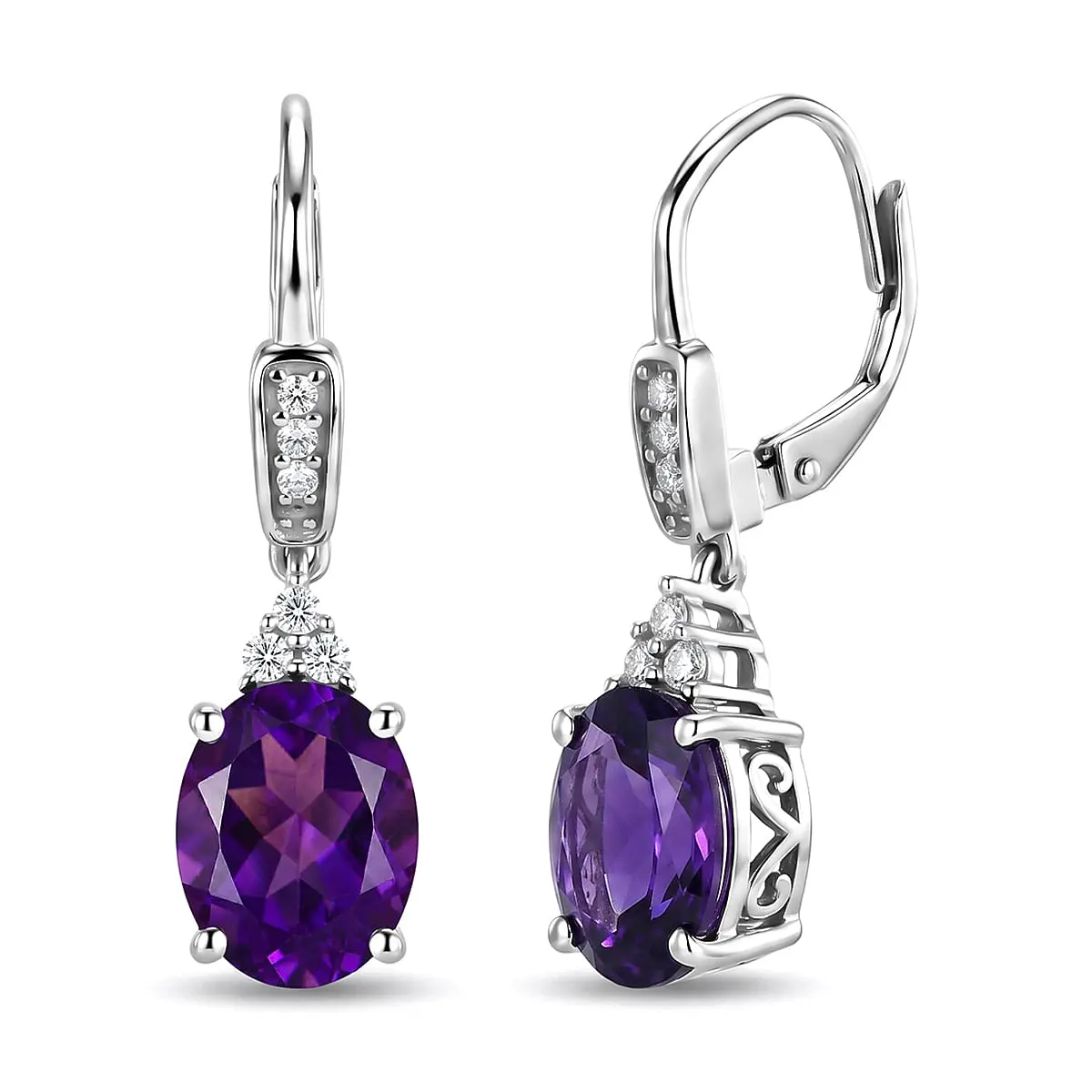 D'Joy AAA Zambian Amethyst, Moissanite Earrings in Rhodium Over Sterling Silver 1.90 ctw