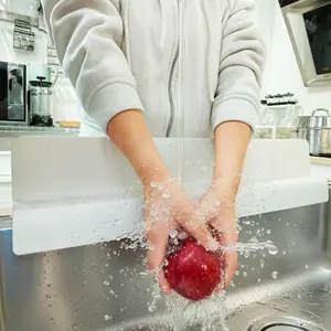 23" Cream Silicone Kitchen Sink Splash Guard High Wall Splatter Screen Water Guard Sink Edge Protector Backsplash Easy Install Clean for Faucet Countertop