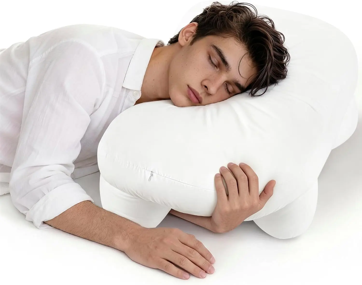 Side Sleeper Pillow with Arm Holes, Ergonomic Arm Tunnel for Shoulder Pain Relief, Adjustable Height Neck Pillow for Adults, Plush Down & Foam for Comfortable Sleep, 1PC Pillowcase, 18"X27"