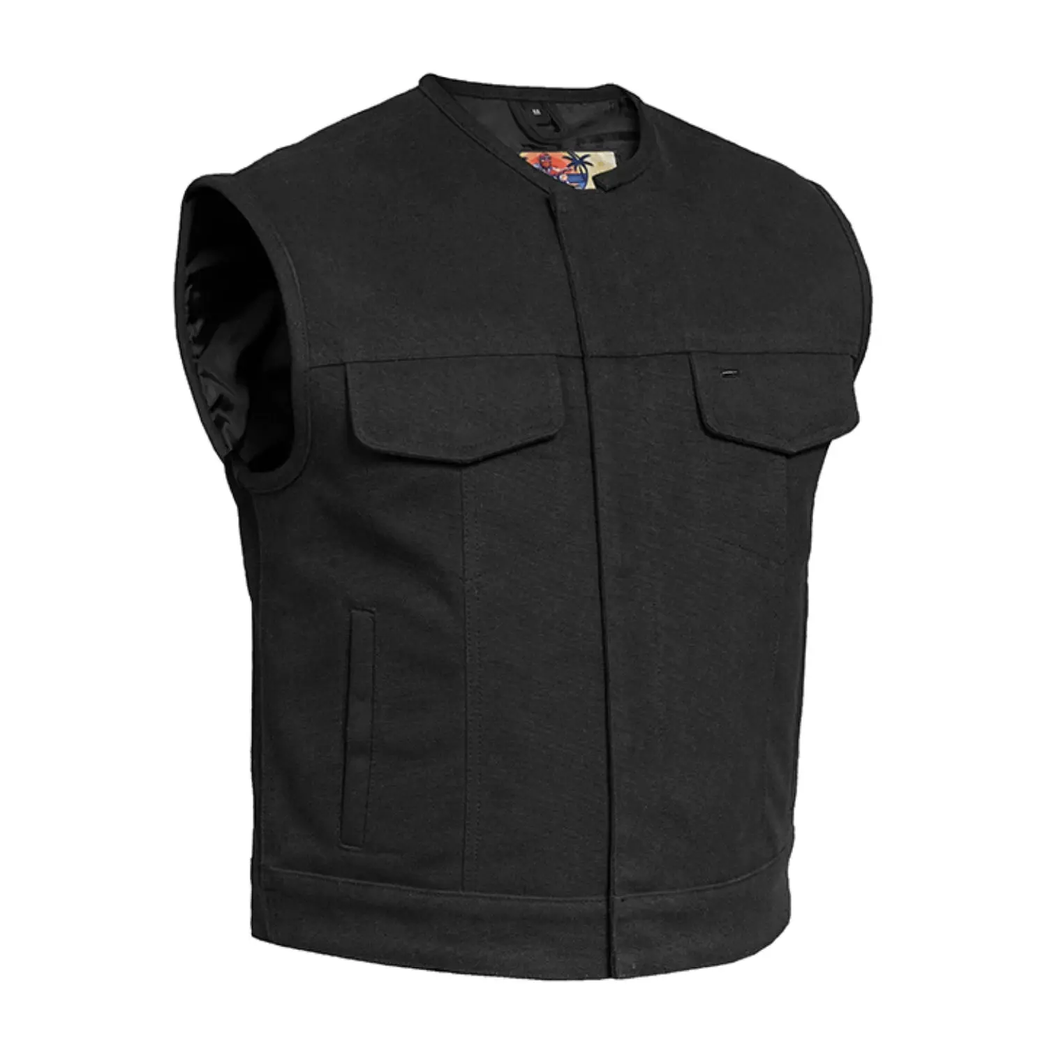 DANIEL SMART Lava Racer Men's Lowcut Summer Canvas Motorcycle Vest - Collarless Lowside Fit, Tapered Concealed Carry Pockets, Armor Pocket, Stitched Details, Soft Fabric, Snap Closures, Glasses Holder, YKK Front Zipper, Heavy-Duty Build