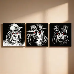 Johnny Goestar Canvas Wall Art Set - JoJo's Bizarre Adventure Steel Ball Run Anime Poster with Red Eyes - Modern Manga Home Bedroom Decor (3 Pack Unframed)