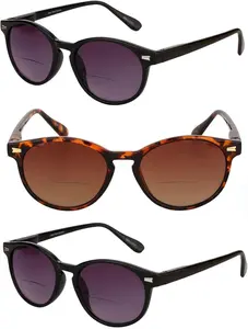 'The Brilliance' 3 Pair of Round Frame Bifocal Reader Sunglasses with Maximum UV Protection & Spring Hinges for Men and Women