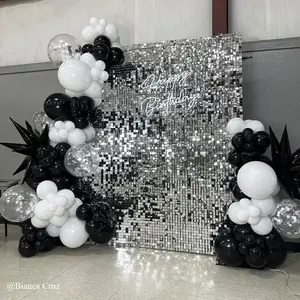 Sliver Sequin Shimmer Backdrop Wall for Birthday Wedding Party Event Decoration Easy-to-Install PET Material Non-Toxic Coating Reusable Ornaments