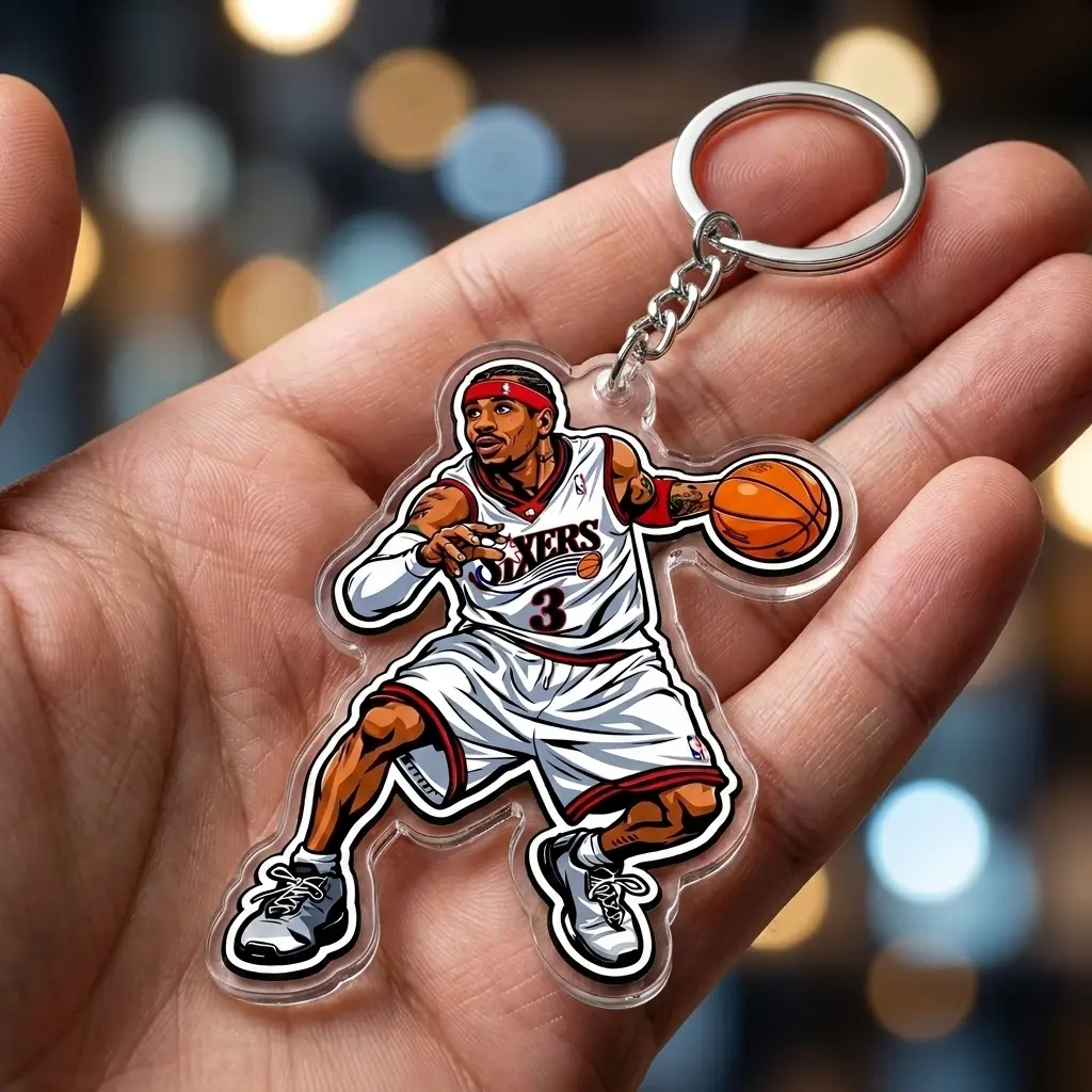Allen Iverson Vintage Basketball Legend #3 Acrylic Keychain | The Answer Sports Bag Charm for Backpack, Gym Bags & Keys