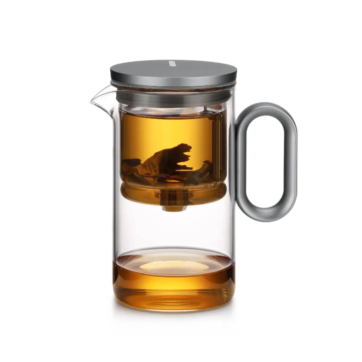 500ml Sturdy Lightweight Thermal Insulation Glass Teapot with No-Drip Eagle-Shaped Spout, Magnetic 1-Click Switch, Gunmetal Black Lid, Heat-Resistant Diffuser, Ergonomic Design for Home, Camping Brewing Fruit & Leaf Tea Serving