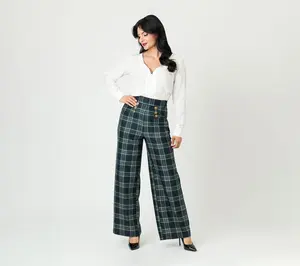 Unique Vintage Green Plaid High Waist Sailor Ginger Pants