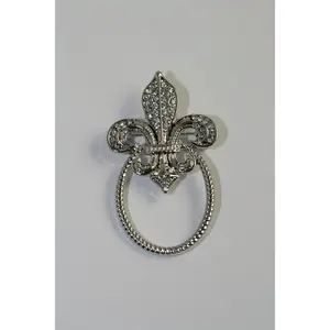 Rhinestone Fleur De Lis Crystal Eyeglasses Holder Pin Brooch, French Fleur De Lis Pin Brooch