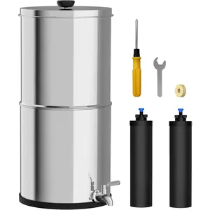 Gravity Water Filter System 304 Stainless Steel Benchtop Filter System with 2 Black Filters Reduces Lead and Chlorine