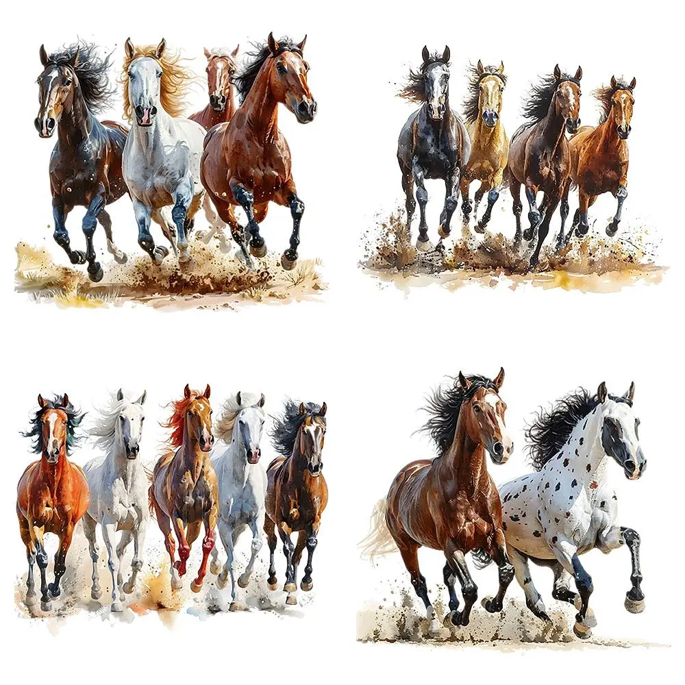 Horse Racing Pattern Iron-on Heat Transfer Sticker, 4 Counts/set Cartoon Animal Theme PVC Patches for DIY T-shirts and Backpacks, Crafts, Diy Material, Diy Craft Decor, Diy Products, Craft Supplies