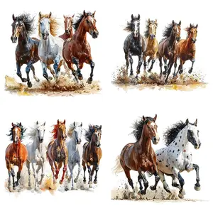 Horse Racing Pattern Iron-on Heat Transfer Sticker, 4 Counts/set Cartoon Animal Theme PVC Patches for DIY T-shirts and Backpacks, Crafts