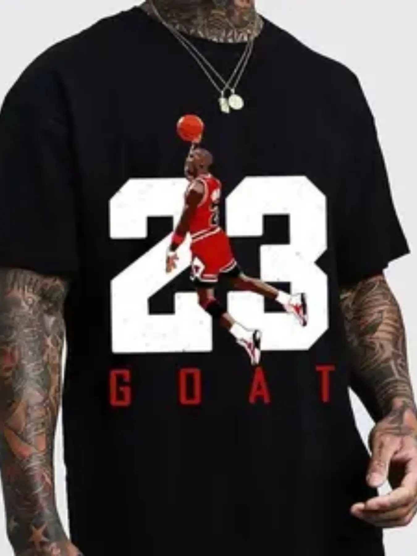 Jordan 23 Number Goat Portrait T-Shirt, Streetwear Style, Loose Fit Short Sleeve, Basketball Fan, Retro Culture Lover, Vintage, Daily Casual Wear