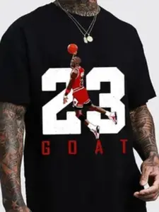 Jordan 23 Number Goat Portrait T-Shirt, Streetwear Style, Loose Fit Short Sleeve, Basketball Fan, Retro Culture Lover, Vintage, Daily Casual Wear