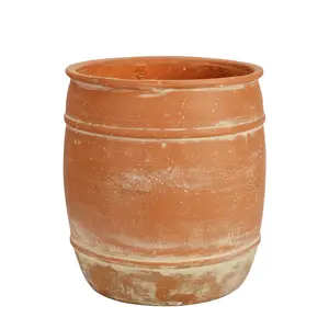 11" H x 9.5" Dia Concrete Planter – Rustic Terracotta-Style Flower Pot with Drainage Hole, Aged Clay Look Decorative Plant Container for Indoor Outdoor Patio Garden Home Décor