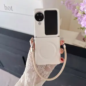 Applicable oppofindn3flip mobile phone case with central axis protection oppo small folding screen findn2Flip magnetic charging N3 solid color plain leather Find women's anti-drop hand rope n2 all-inclusive hard case