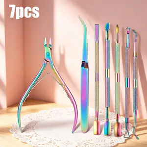 7-Piece Professional Stainless Steel Manicure Nail Care Set, Including Dead Skin Scissors, Dead Skin Removal Push, Nail File And Nail Remover, Suitable For Hand And Foot Care, Gel Nail Remover, Special For Salons, Not Suitable For Skin Care