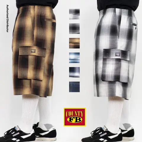 FB County Men's Cargo Checker Shorts Plaid Shorts FBCOUNTY Cargo Shorts 6 Pockets Shorts Relaxed Fit Regular Fit Drawstrings Hip Hop (S to 3XL)