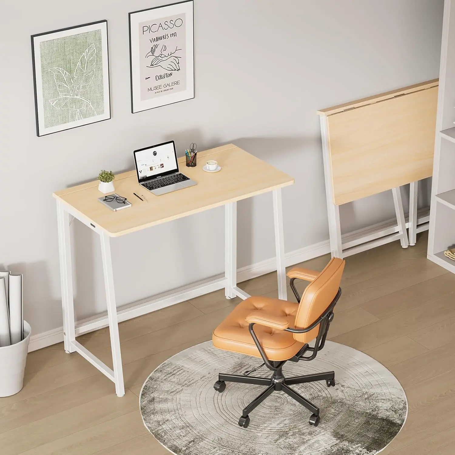31.5 Inch Folding Desk, Space Saving Metal Frame Laptop Desk, Heavy Duty Foldable Computer Table, Mini Workstation for Small Space, Home Office, Bedroom
