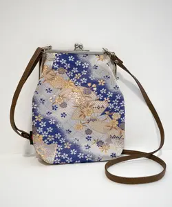 Azure Festival – Kinran Fabric Shoulder Gamaguchi Bag, Blue & Gold Japanese Fan Floral Purse - Tiktok