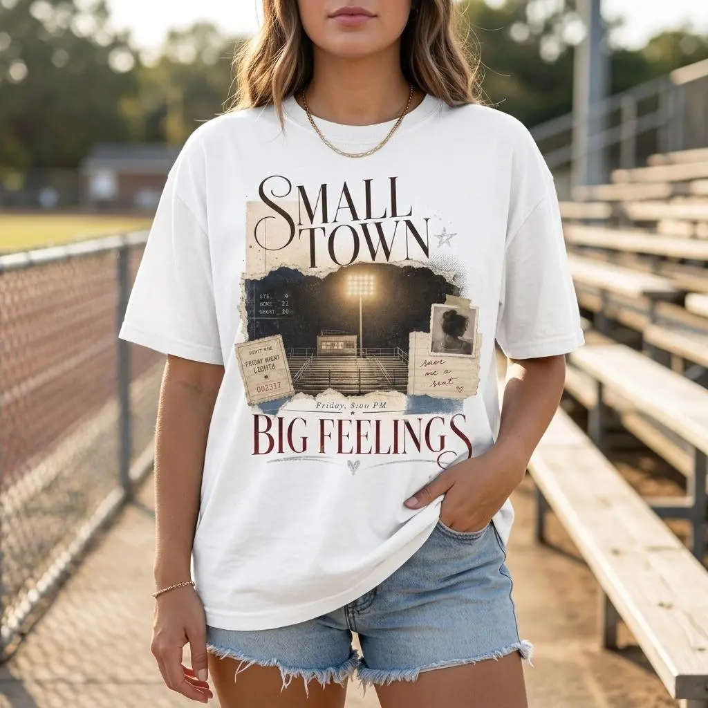 Small Town Big Feelings Comfort Colors Shirt for Women, Friday Night Football Graphic Tee, Vintage Bleachers Shirt, Nostalgic Americana T Shirt, Oversized Fall Game Day Top