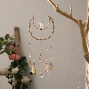 Moon Design Crystal Dream Catcher, Light Catcher, Wind Chime, Crystal Ball Rainbow Maker Prism for Ornaments, Moon Decor, Garden Light Catcher, Hanging