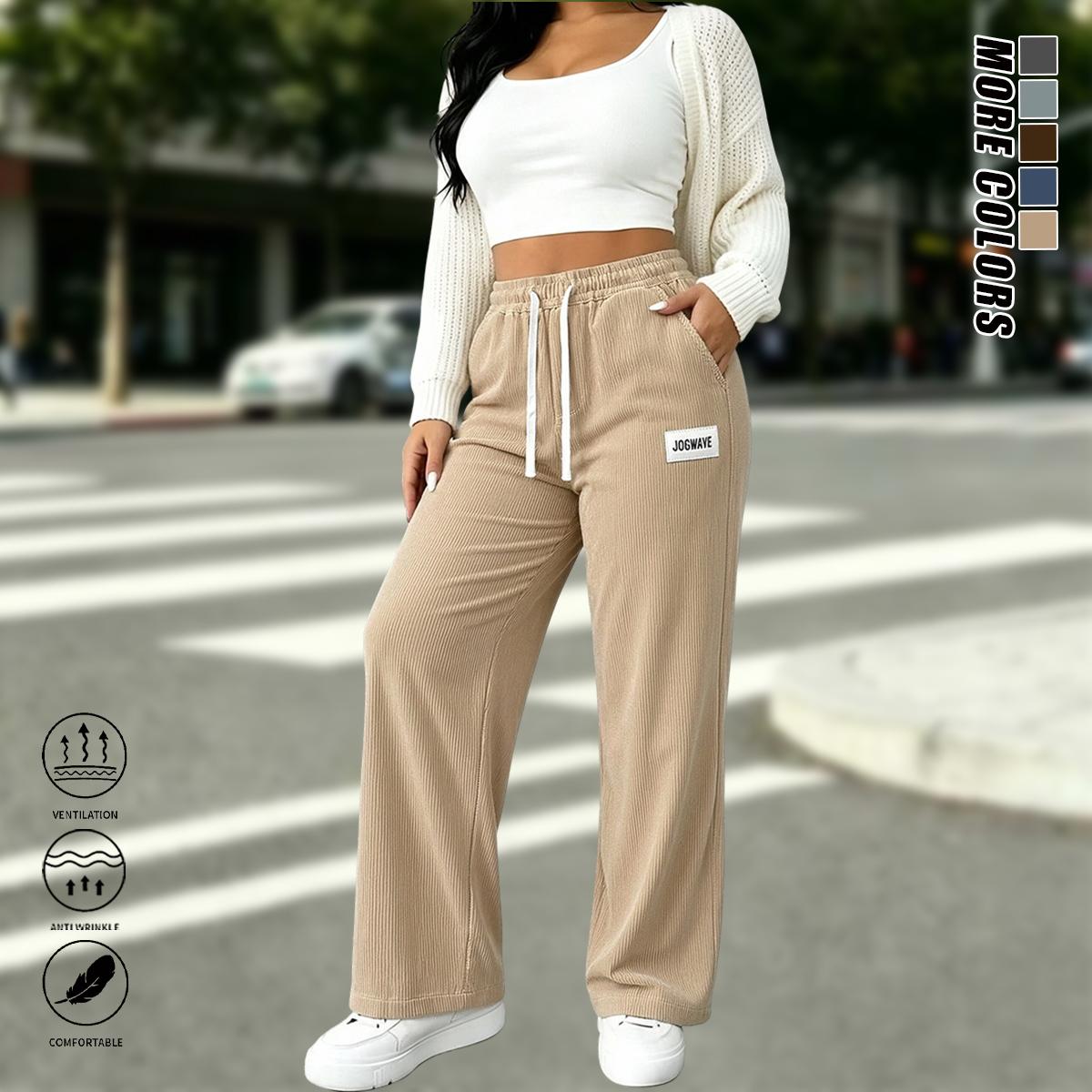 2-pack women’s corduroy casual pants, solid color, elastic drawstring waistband, straight leg, suitable for outdoor sports and casual wear, women’s long pants, women’s casual pants, womenswear
