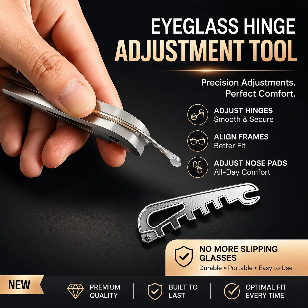 Portable Multifunctional Eyeglass Adjustment Tool, Glasses Repair Tool for Temple Arms, Nose Pads, Hinges & Frame Adjustment