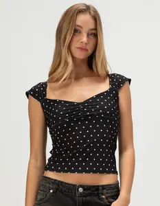 TILLYS Butter Soft Polka Dot Womens Cap Sleeve Cinch Front Top