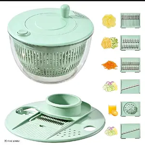 UFORU Salad Spinner Large 3 IN 1 Vegetable Fruit Washing Bowl with Strainer Lettuce Spinner 5 Blades Slicer Egg Yolk Strainer Salad Bowl for Efficient Prep 5.3 Qt Kitchen Gadgets Set - Utensils