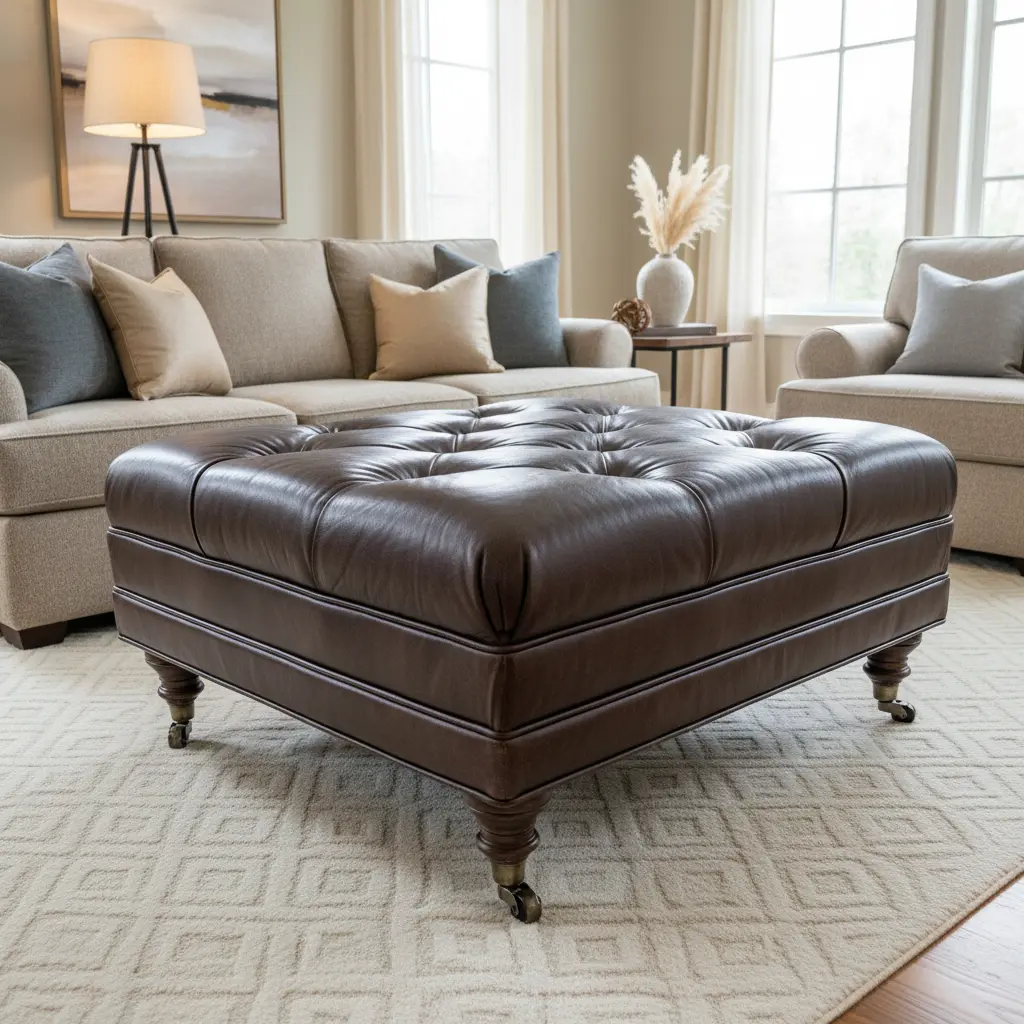 Leather Tufted Ottoman