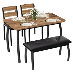 Garvee 4-Piece Dining Set with Upholstered Bench and 2 Chairs, Compact Retro Kitchen Table for Small Spaces and Apartments