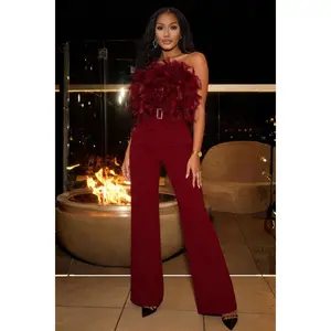 ABIZA MIDNIGHT MISCHIEF FEATHER JUMPSUIT